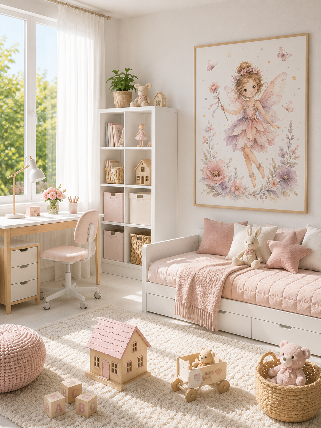 Blomsterälva barnposter – akvarell barntavla till flickrummet – DalaStil
