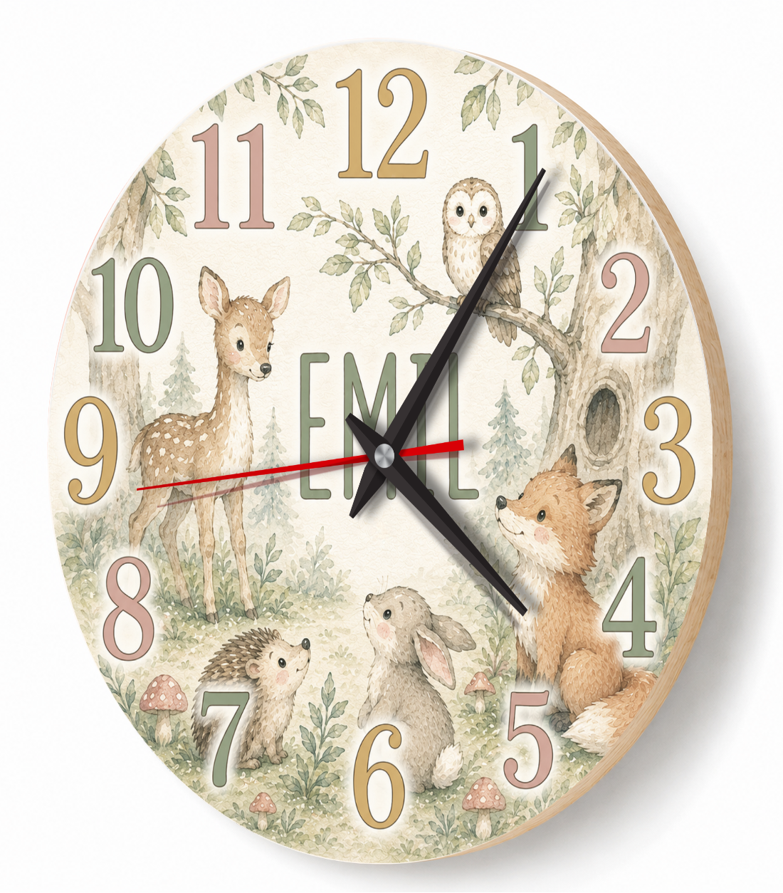 Geräuschlose Wanduhr fürs Kinderzimmer – Herbst im Wald