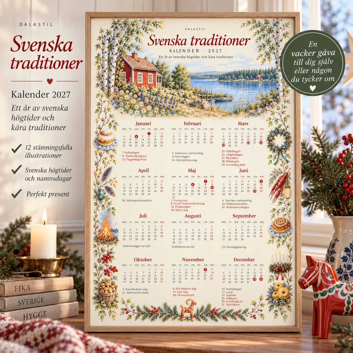 Svenska traditioner Kalender 2027 – A3 väggkalender – DalaStil