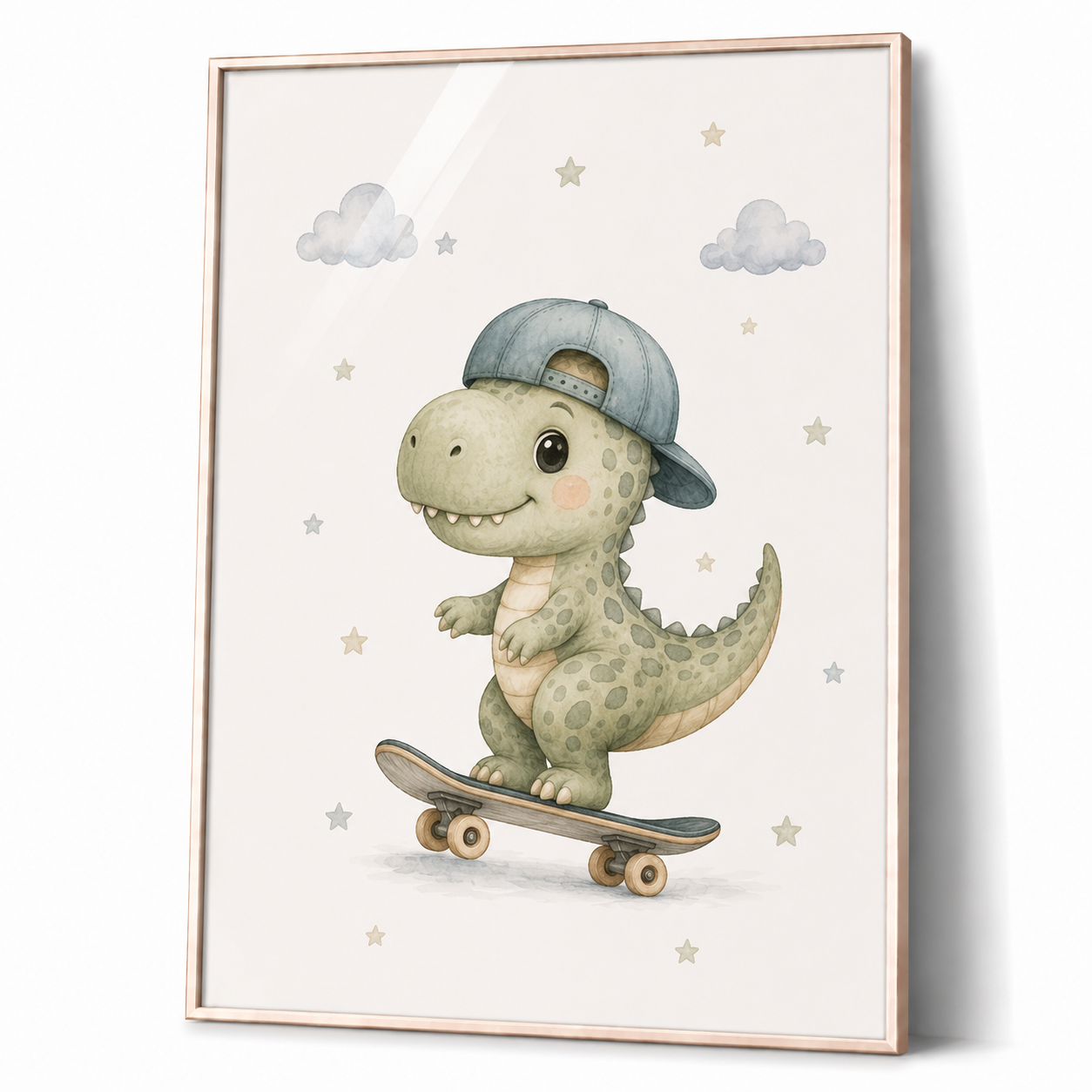 Dinosaurie barnposter – akvarell barntavla med T-rex till pojkrummet