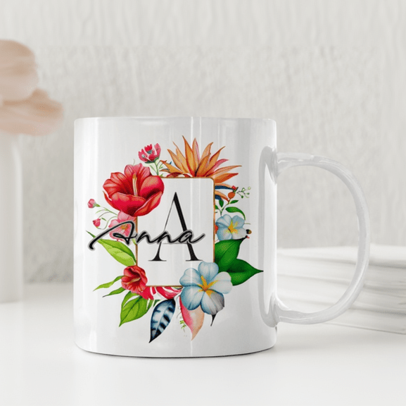 Tropisk Blomkrans med Initial - Personlig mugg
