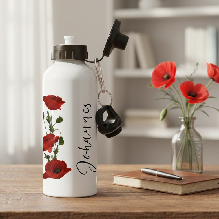 Röda vallmor - Personlig vattenflaska med namn