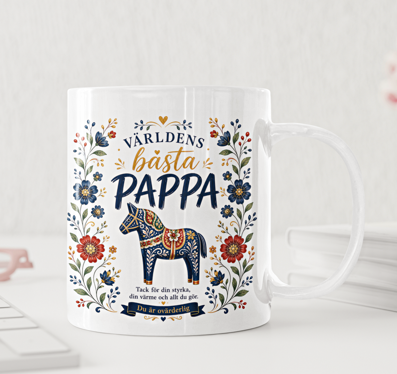 Personlig Mugg med Dalahäst och Nyckelring Världens Bästa Mamma Pappa