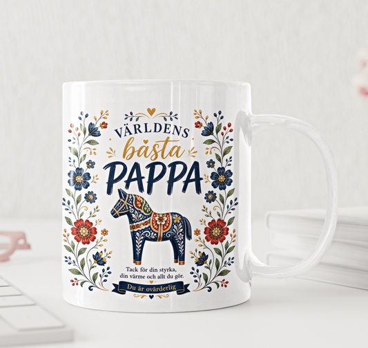 Personlig Mugg med Dalahäst och Nyckelring Världens Bästa Mamma Pappa