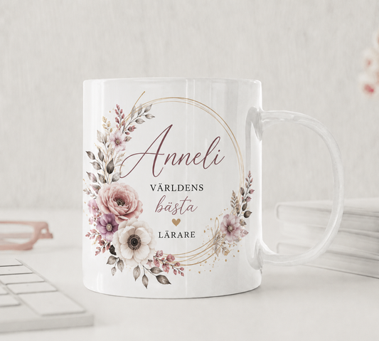Världens Bästa Lärare - Personlig Mugg – Höstblommor