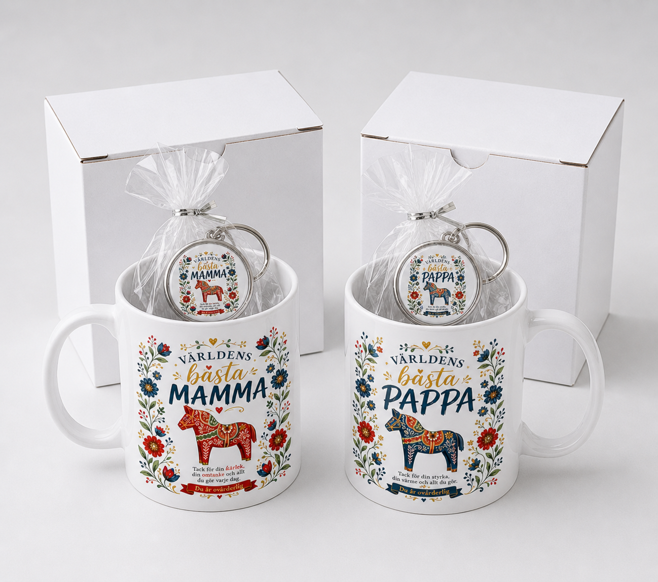 Personlig Mugg med Dalahäst och Nyckelring Världens Bästa Mamma Pappa