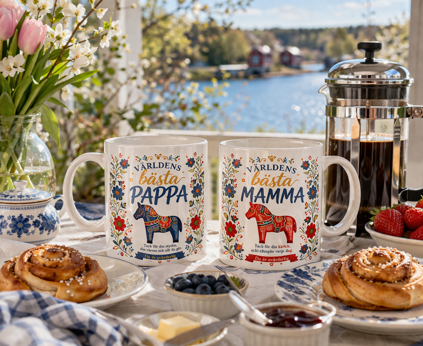 Personlig Mugg med Dalahäst och Nyckelring Världens Bästa Mamma Pappa