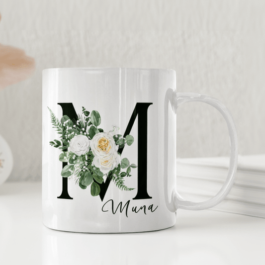 Personliga muggarVita Rosor med Initial - Personlig mugg